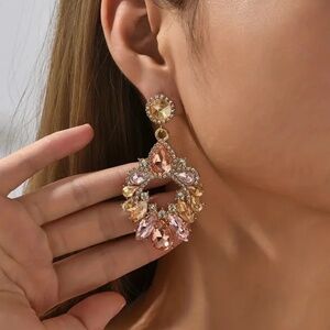 GoldTone  Champagne Crystal Chandelier  Drop Earrings